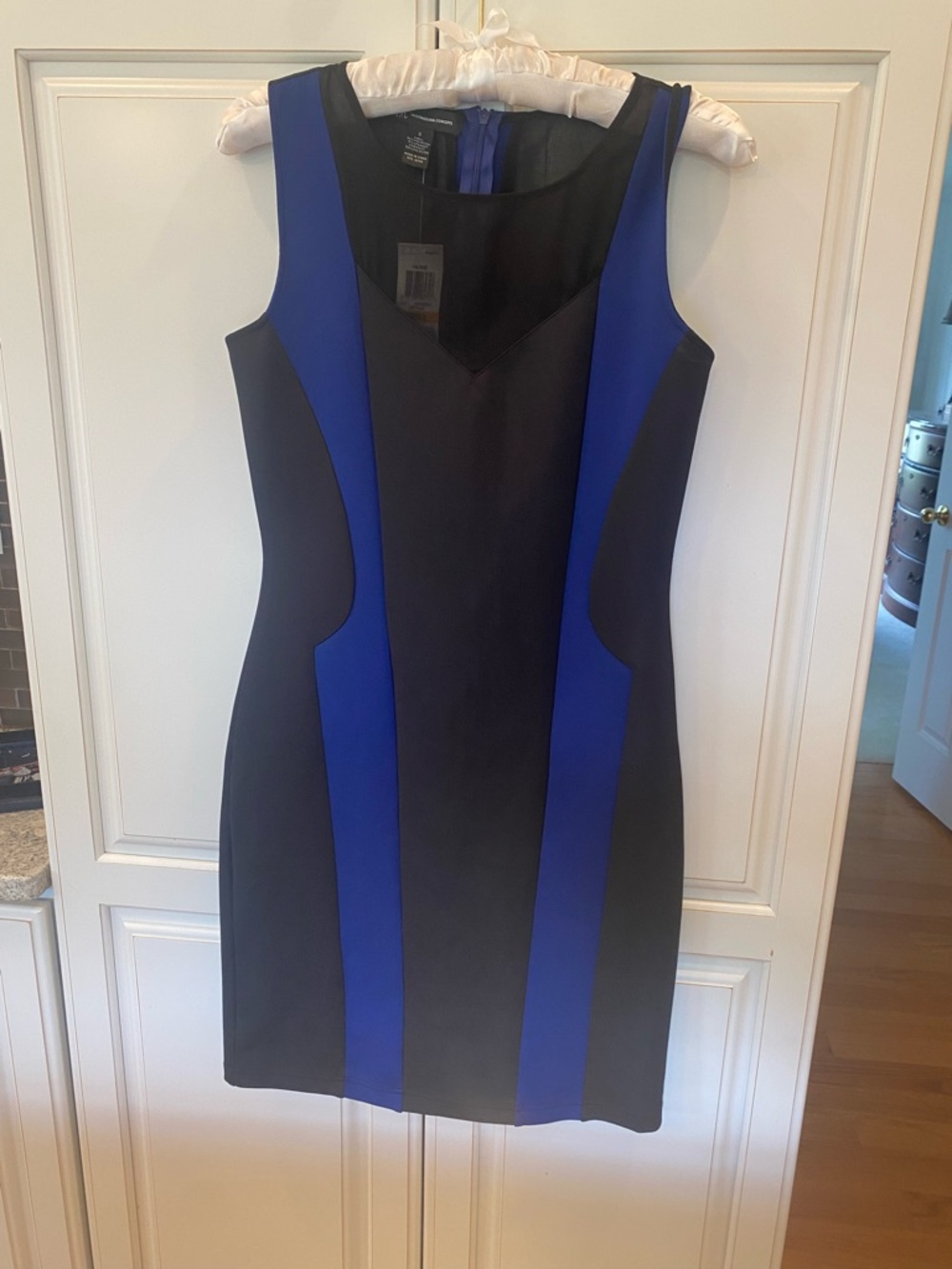 INC International Concepts Black and Royal Blue Colorblock Sheath Dress